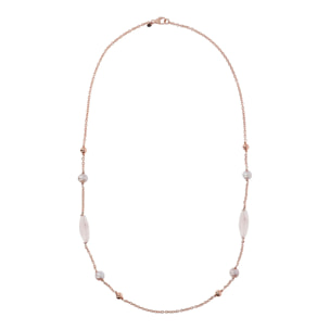 Collana Lunga con Bead Lucide, Quarzo Rosa e Perle Ming d'Acqua Dolce Ø 9/10 mm