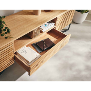 Medellin - meuble TV - bois et noir - 2 portes, 1 tiroir et 1 niche - 200 cm - Bois / Noir