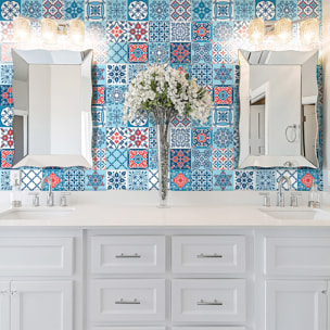 Stickers muraux - Sticker Mural Carrelage adhésif Cuisine Salle de Bain - 30 STICKERS CARREAUX DE CIMENT AZULEJOS CARLINTA