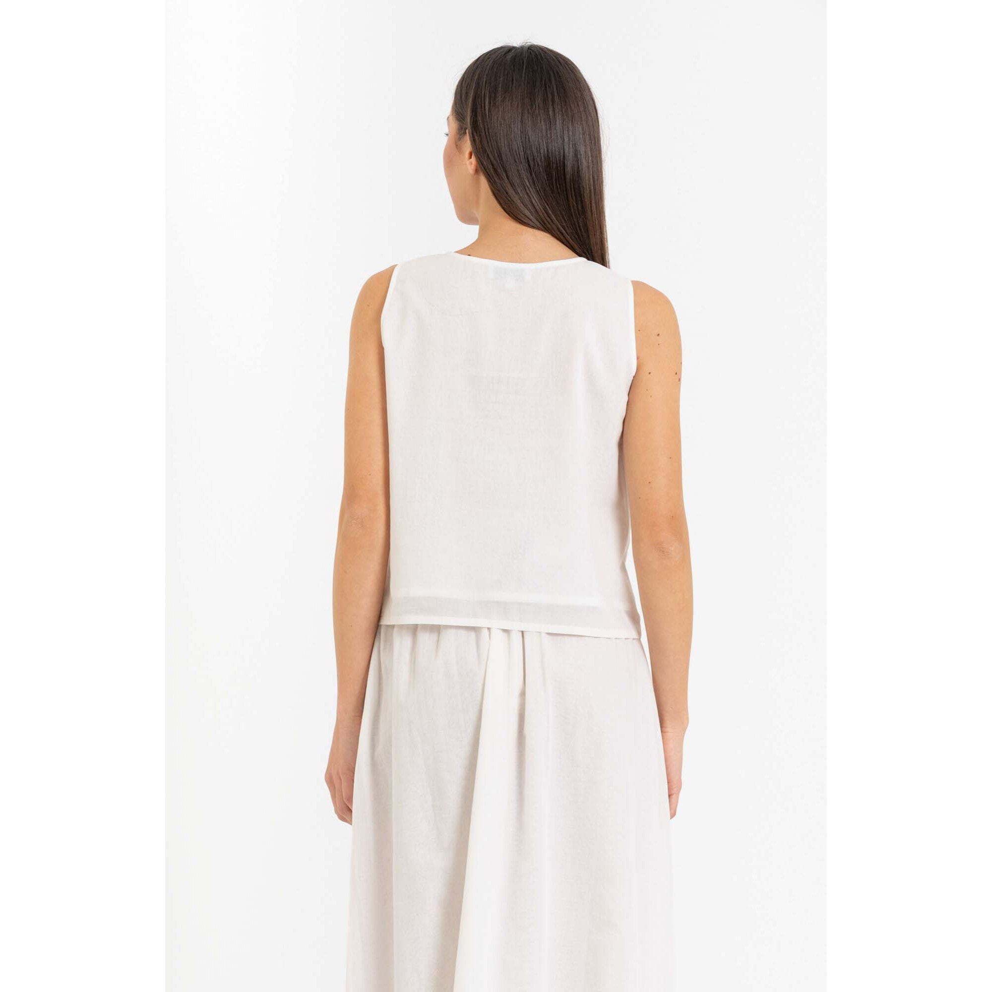 Kocca - Blusa in puro cotone senza maniche con ricamo floreale Donna