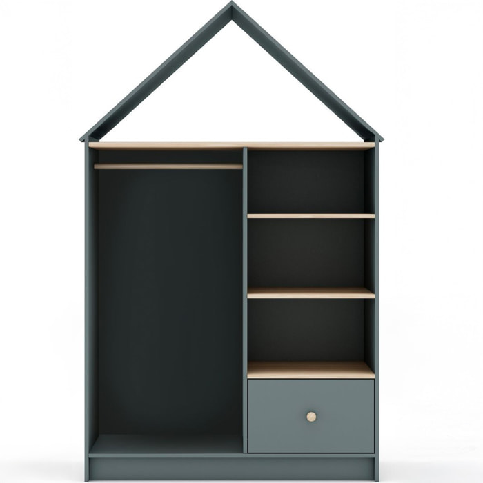 Penderie cabane enfant 1 tiroir en bois - LUCY
