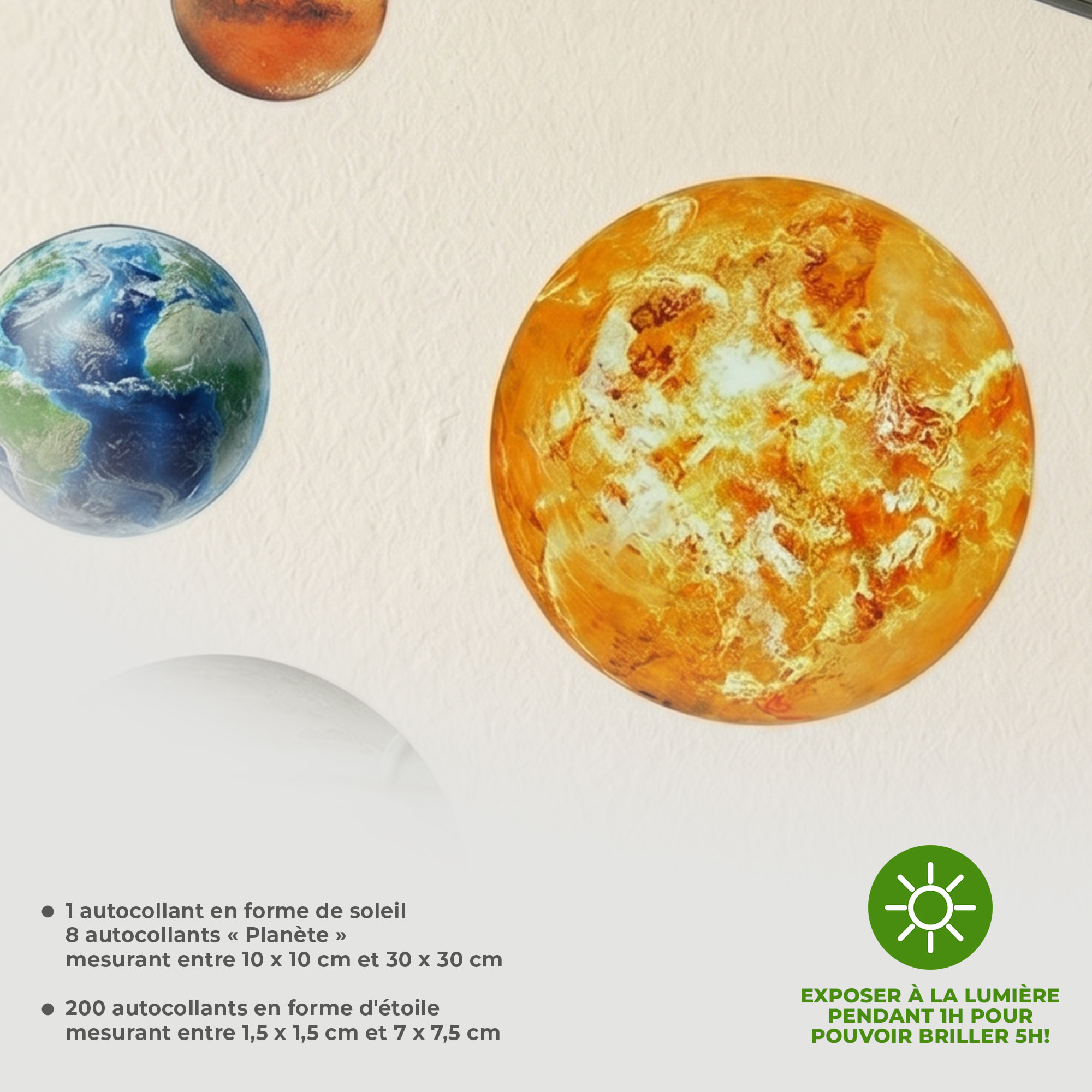 Stickers Muraux décoration adhésifs phosphorescent planètes du système solaire