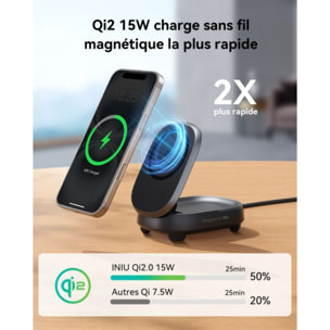 Station de charge INIU 15W Stand MagPro pliable USB-C /Qi2 Noir