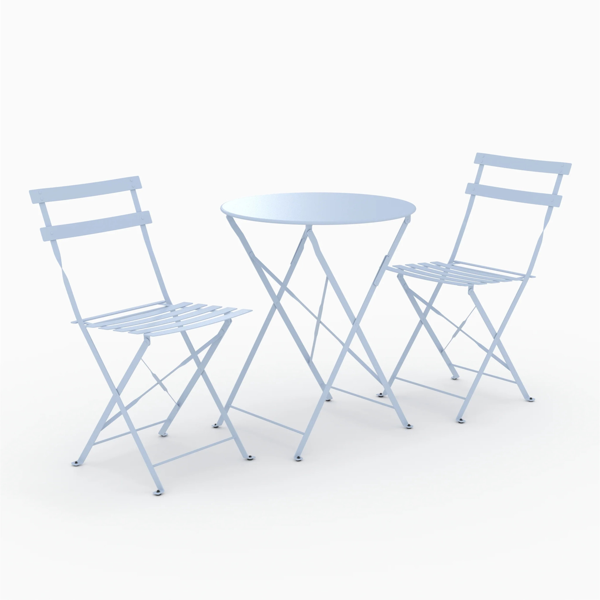 Table ronde et chaises de jardin pliantes 2 places en métal bleu - Kayla