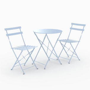 Table ronde et chaises de jardin pliantes 2 places en métal bleu - Kayla