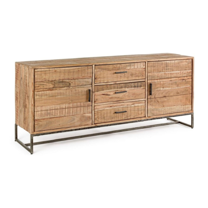 Credenza ELMER in legno di acacia e base acciaio antracite, 175x45x77 cm