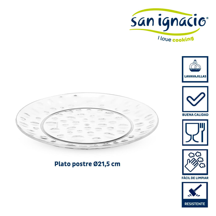 Plato postre plastico puntos 21,5cm tran colección leknes