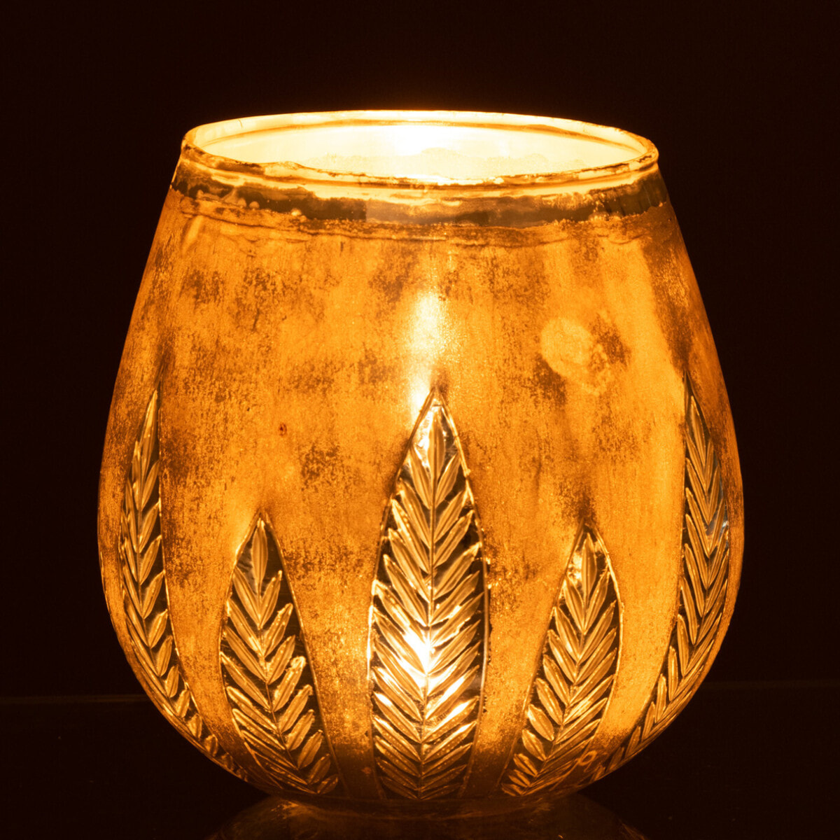 J-Line photophore Feuille Rond - verre - argent - medium