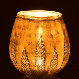 J-Line photophore Feuille Rond - verre - argent - medium