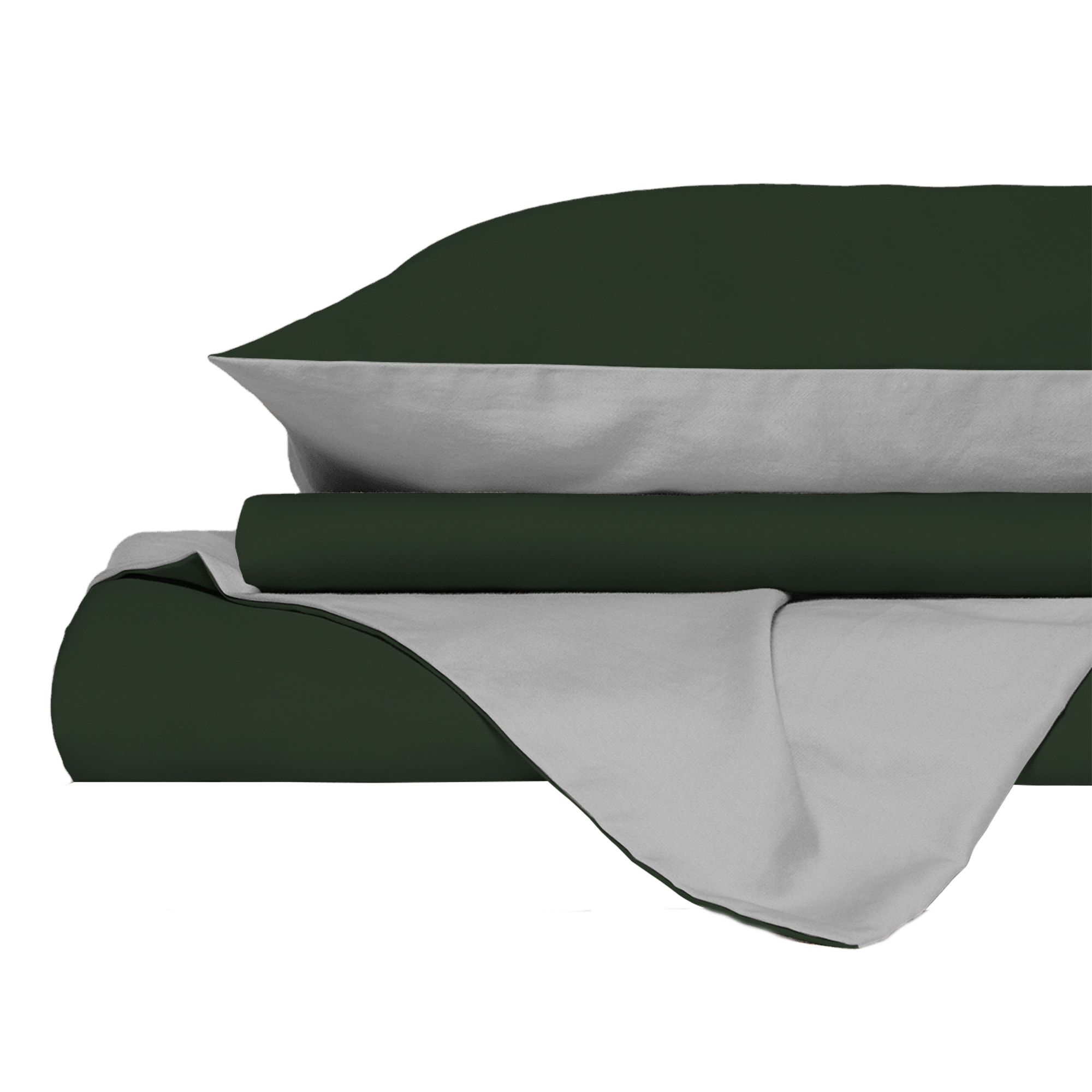 PARURE COPRIPIUMINO NATURAL COLOR, 100% Cotone, Made in Italy - VERDE OLIVA/GRIGIO CHIARO