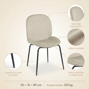 Sedia Imbottita in Effetto Velluto con Gambe in Acciaio, Design Moderno ed Elegante per Sala da Pranzo, Cucina, Soggiorno, Studio e Ufficio
