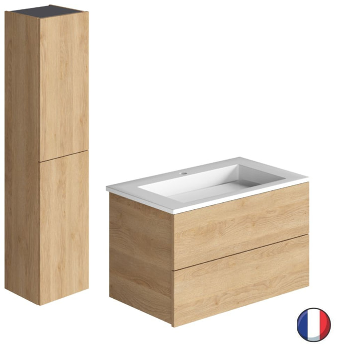 Meuble vasque 80 cm BURGBAD Cosmo chêne cachemire + colonne