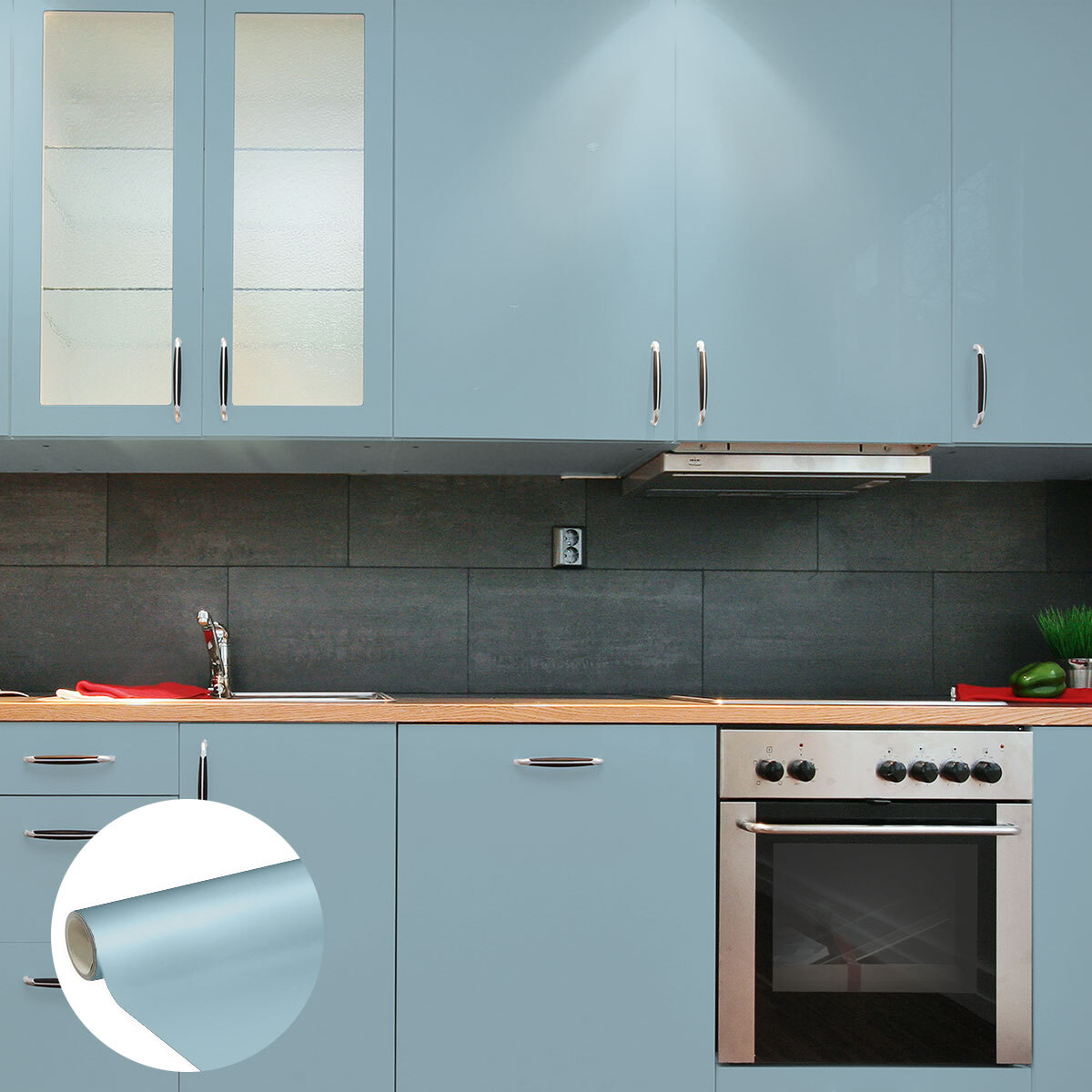 Rouleau adhésif décoratif Vinyle au Mètre - Bleu poudre - Sticker Lavable Imperméable Mur Cuisine Meubles