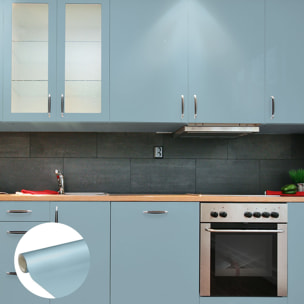 Rouleau adhésif décoratif Vinyle au Mètre - Bleu poudre - Sticker Lavable Imperméable Mur Cuisine Meubles
