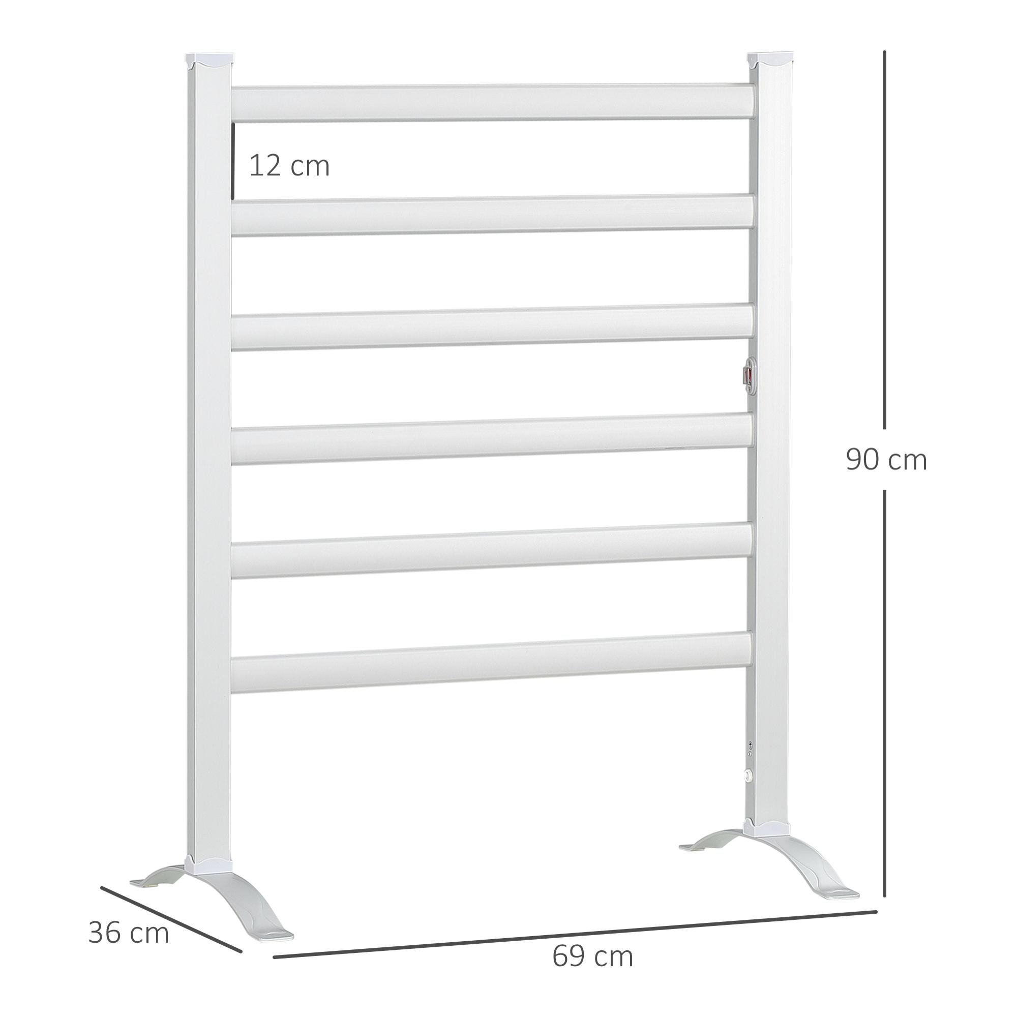 Toallero Eléctrico Radiador de Pared o Suelo 140W IPX4 Calentador de Toallas con 6 Barras Secador de Toallas Aleación de Aluminio 69x36x90 cm Plata