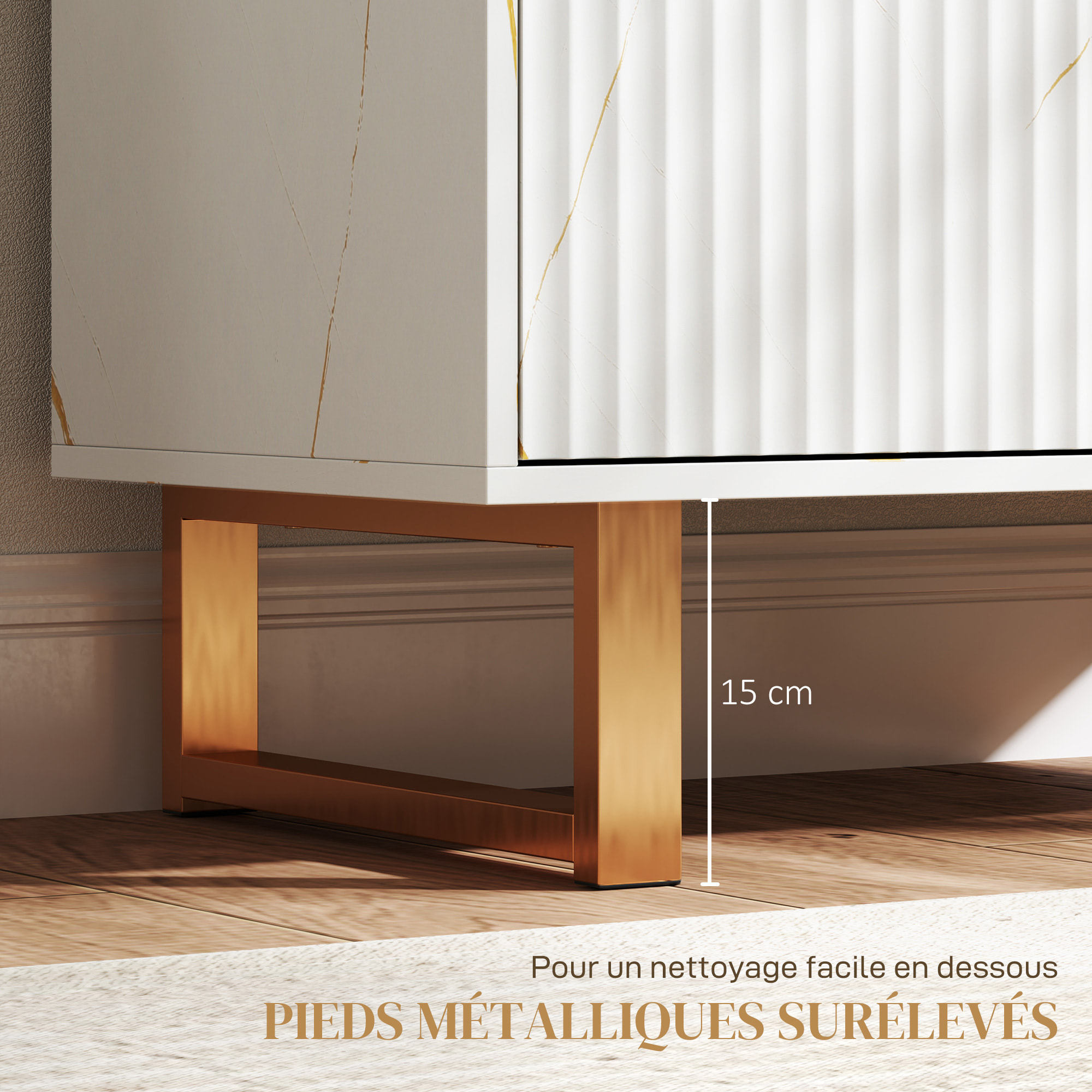 Buffet salon meuble de rangement style moderne avec placard à 2 portes, étagère réglable, pieds en métal - dim. 76,5 x 39 x 77 cm, blanc