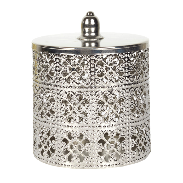 Boite Deco Argentee Avec Couvercle H13.5cm