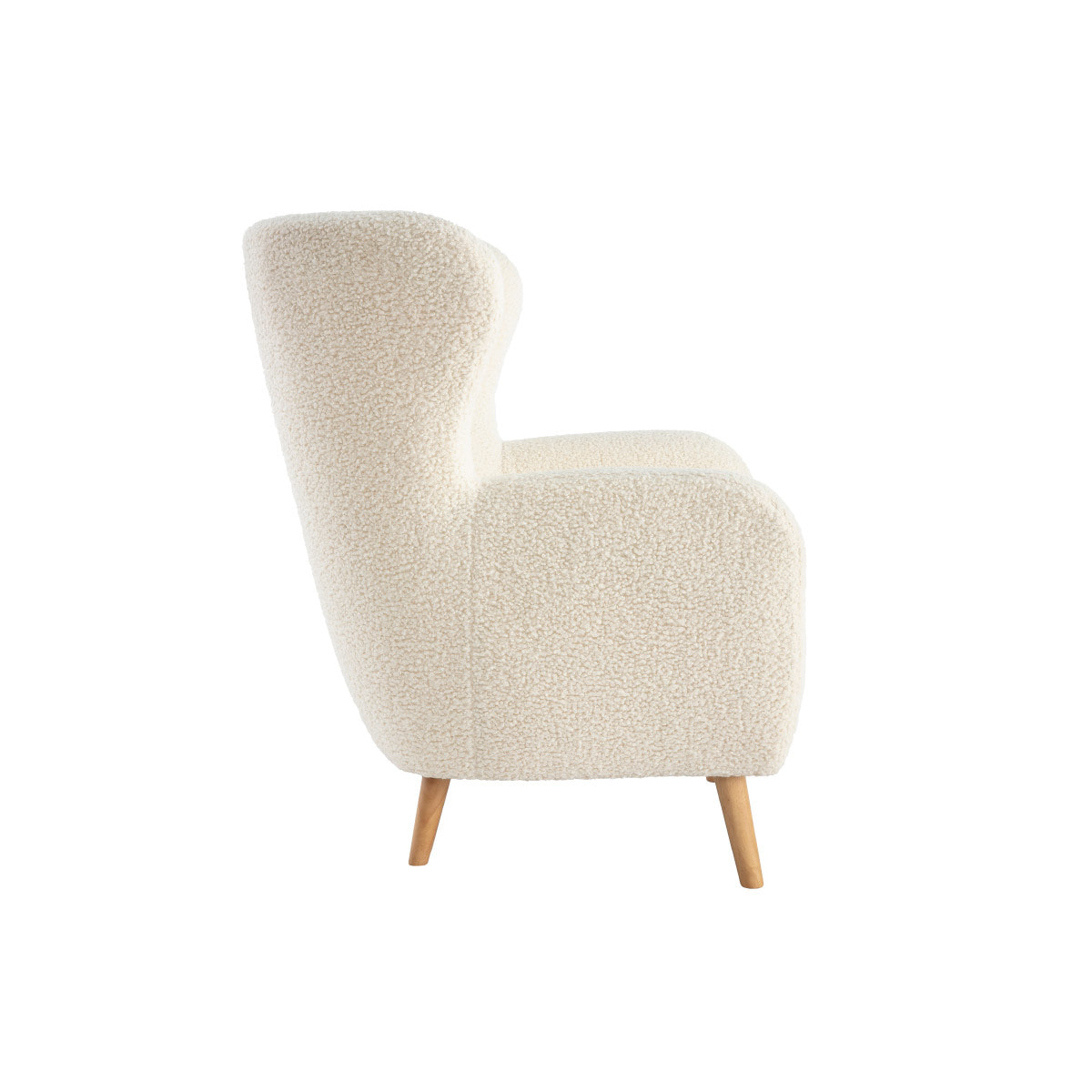 Fauteuil scandinave en tissu effet peau de mouton blanc et bois clair KORO