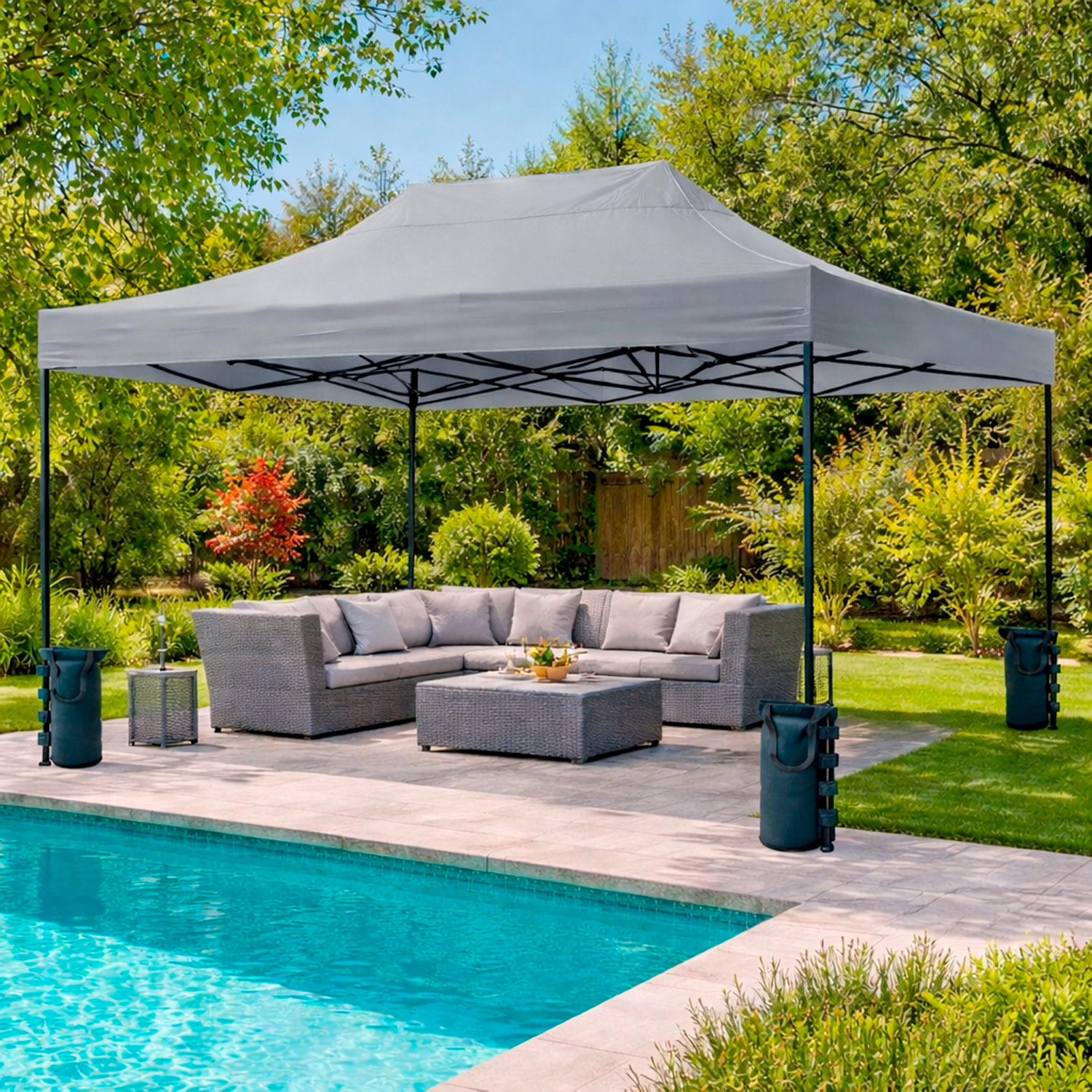 Gazebo Professionale 3x4.5 M Richiudibile Automatico In Acciaio E Telo Oxford 1200D PVC Impermeabile Anti UV Struttura a Fisarmonica con Sacche Grigio