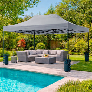 Gazebo Professionale 3x4.5 M Richiudibile Automatico In Acciaio E Telo Oxford 1200D PVC Impermeabile Anti UV Struttura a Fisarmonica con Sacche Grigio