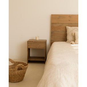 Pack de 2 tables de chevet en bois massif avec un tiroir en couleur chêne foncé en différentes tailles