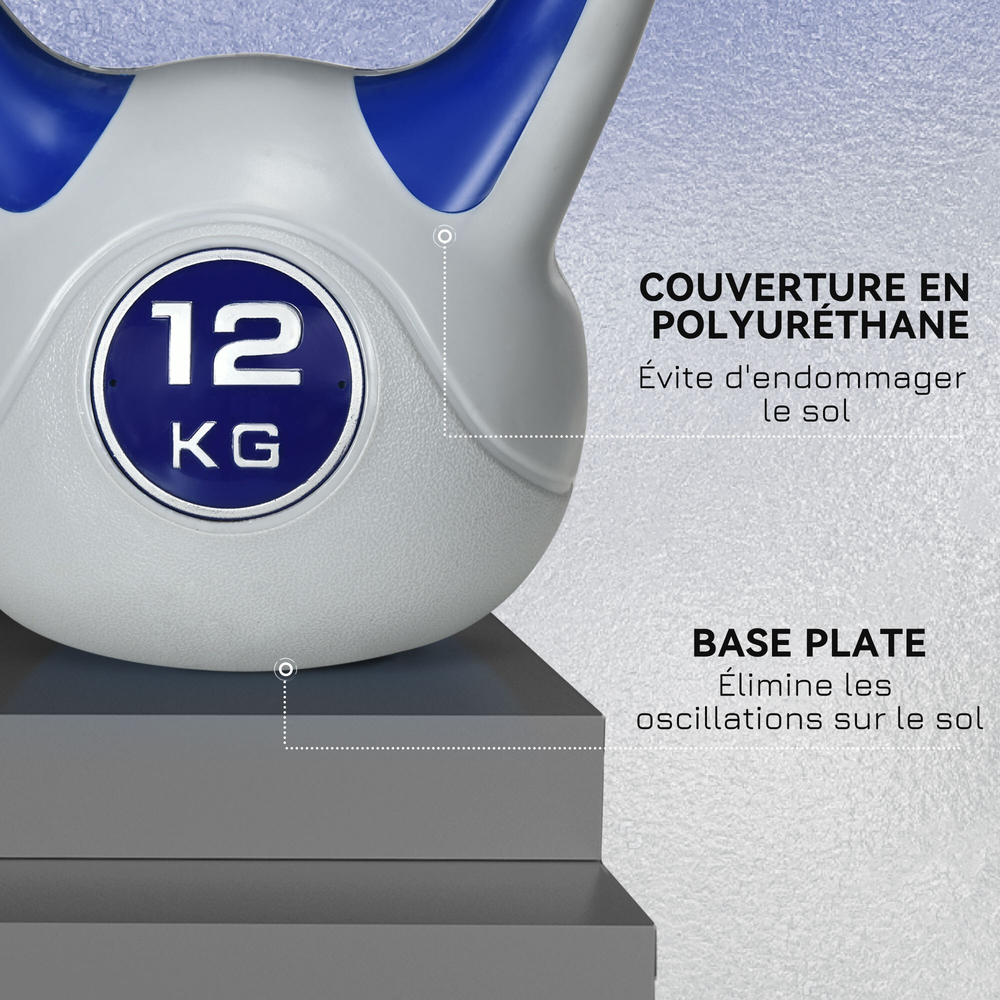 Kettlebell 12 Kg - haltère boule - poignée ergonomique - PU gris bleu