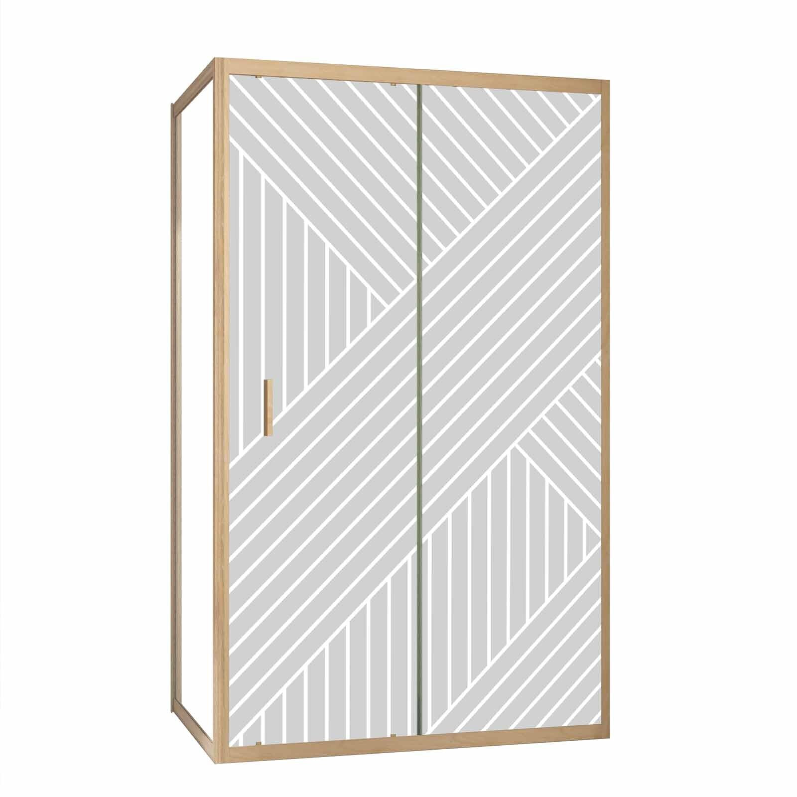 Porte de Douche Coulissante avec Retour 120x80x200cm Style Japandi Géométrique - Cadre Effet Bois