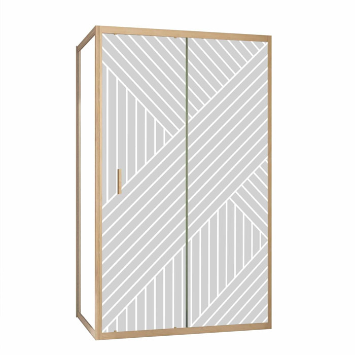 Porte de Douche Coulissante avec Retour 120x80x200cm Style Japandi Géométrique - Cadre Effet Bois