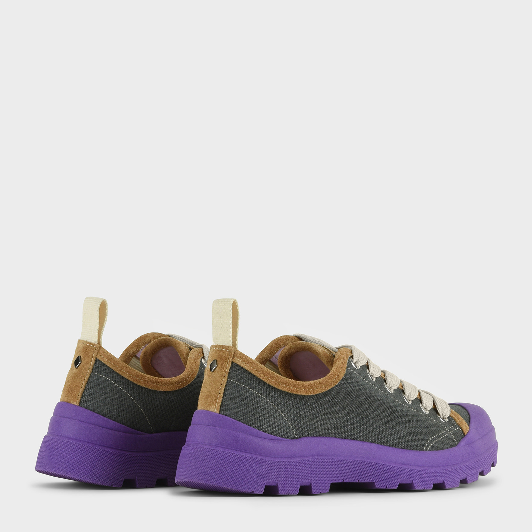 SCARPA ALLACCIATA P03 DONNA IN LINO E SUEDE ASFALTO-VIOLA