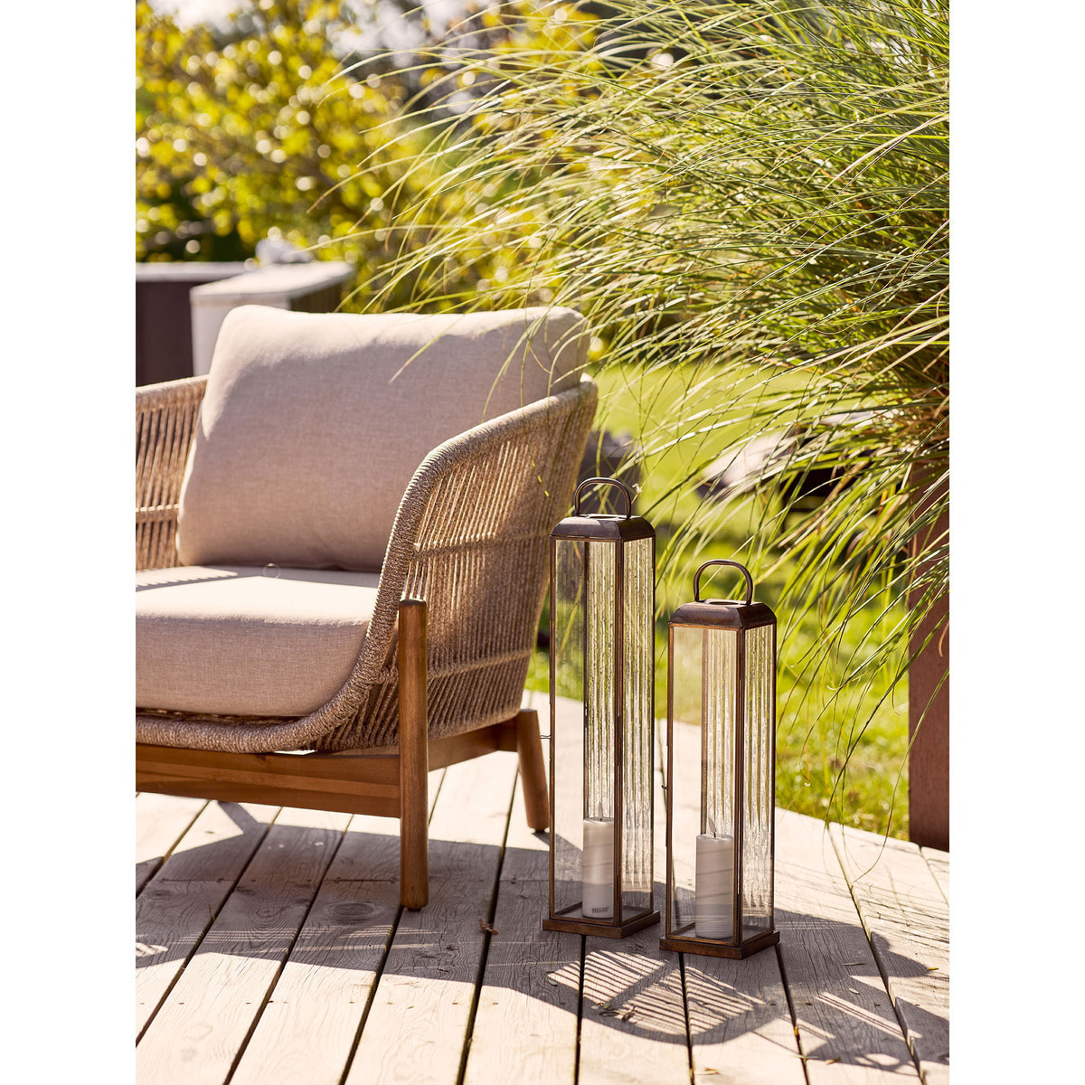Lanterna Herslev media in vetro e metallo effetto ottone antico 12x12x49 cm