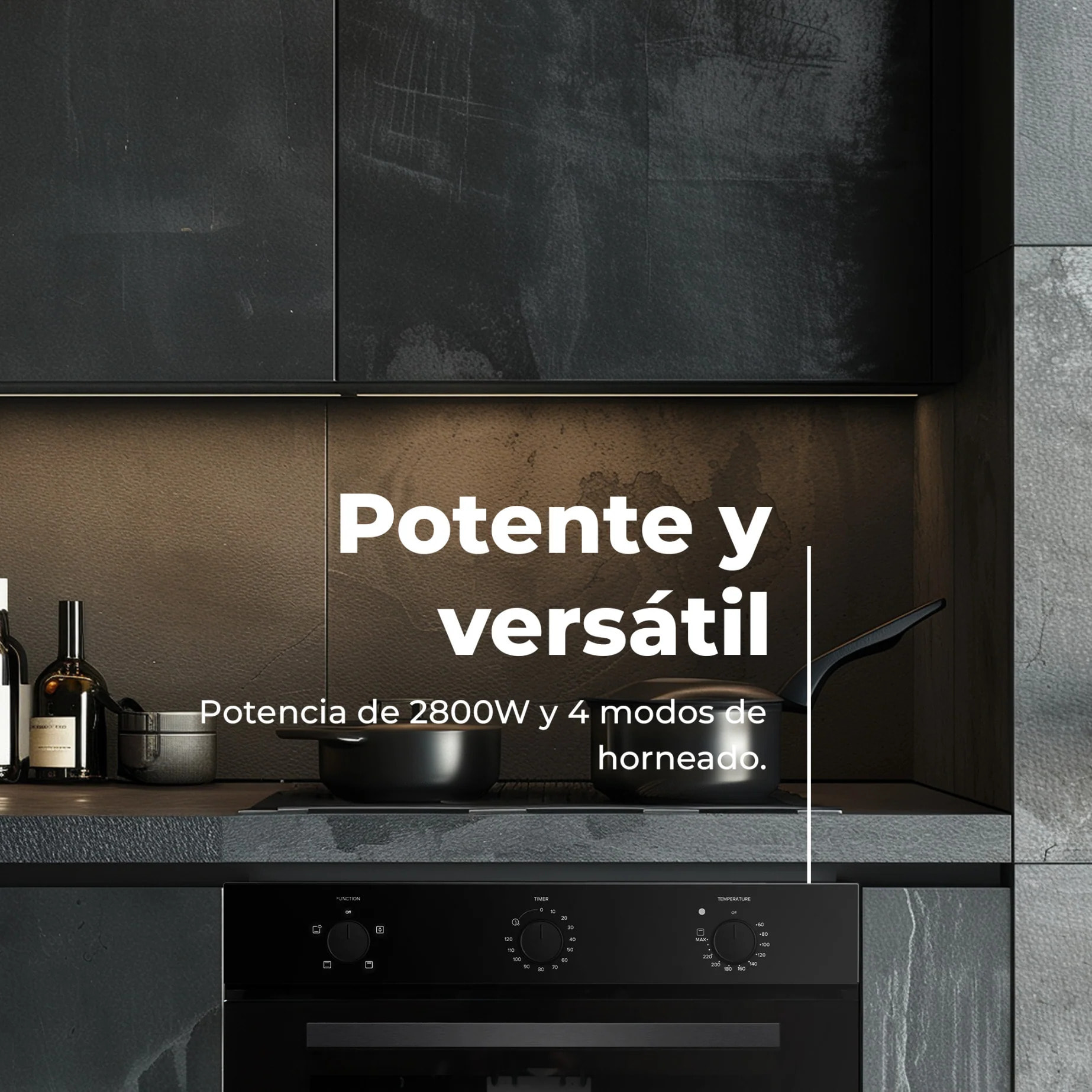 EVVO Horno integrable H10, 72L, clase A, 4 programas, grill, temporizador, mando selector, puerta triple cristal, inox.
