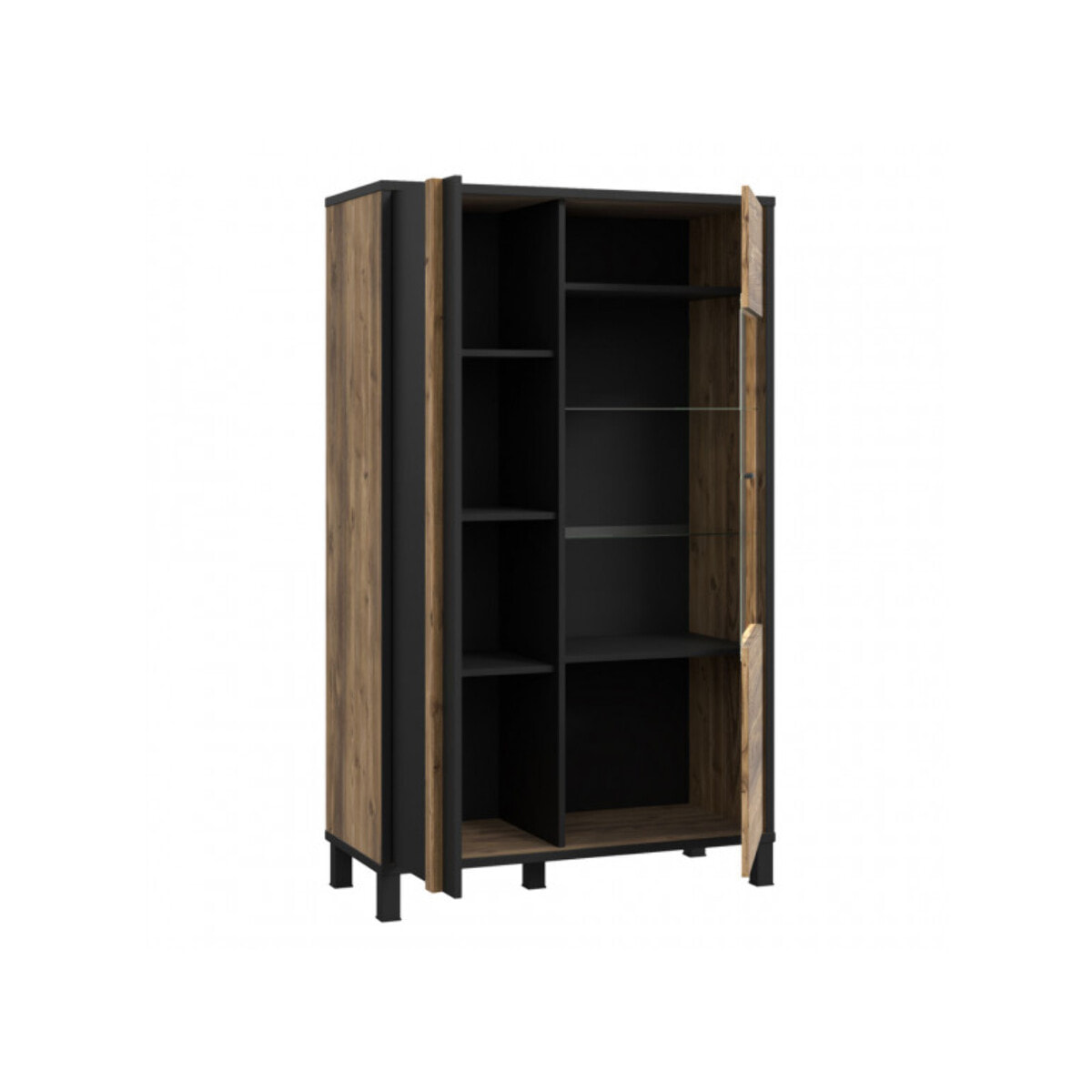 Vitrine H.158 cm en bois effet chêne et noir - YAL