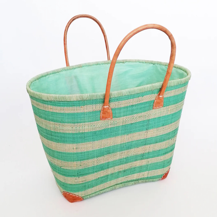 Panier artisanal de Madagascar - Ambanja GM Vert d'eau avec pochon