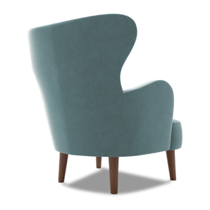 Jaudy - fauteuil - en velours - pieds en bois - Bleu