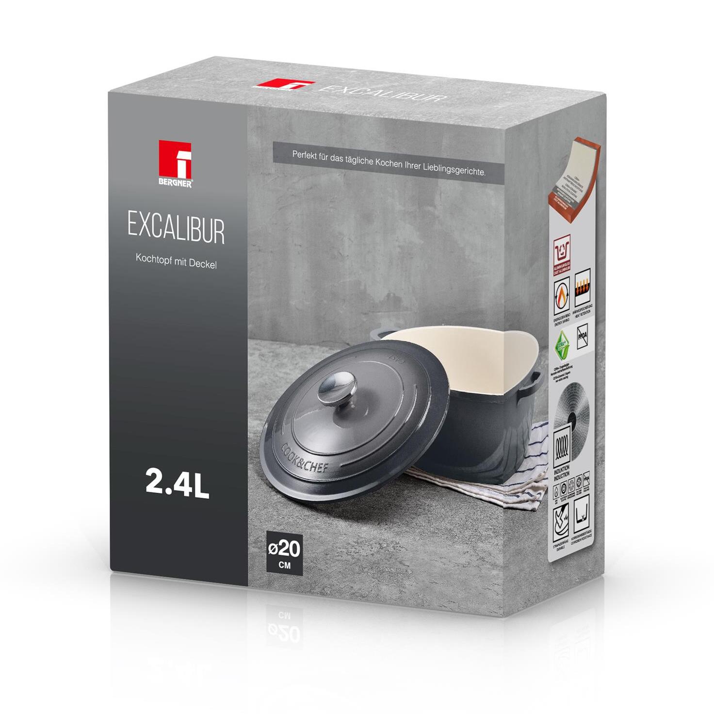 Cacerola con tapa en aluminio fundido color gris