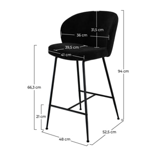 Lot de 2 chaises pour îlot central 66 cm en tissu bouclé noir - Groom