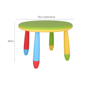Well home - mesita infantil redonda verde, en plástico, ø70 x h.48cm