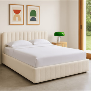 Lit coffre avec tête de lit en tissu bouclé - AVA