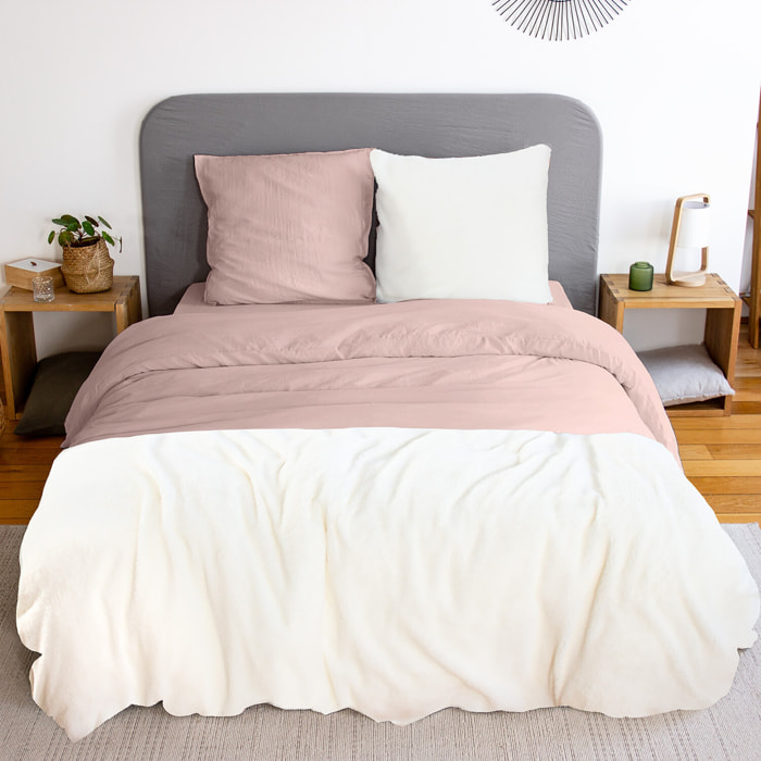 Parure housse de couette 3pcs en microfibre lavée unie - rose