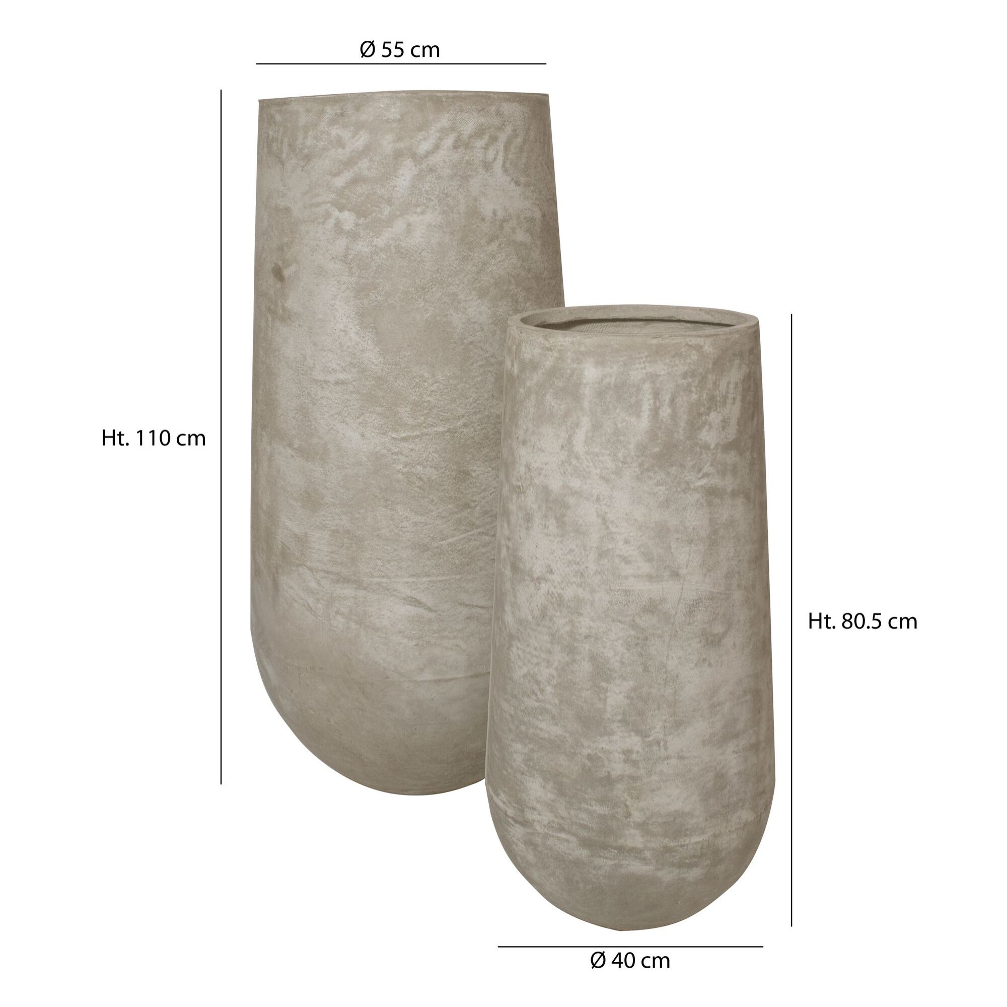 Set de 2 pots ronds en terre d'argile forme haute 40/55cm FARO