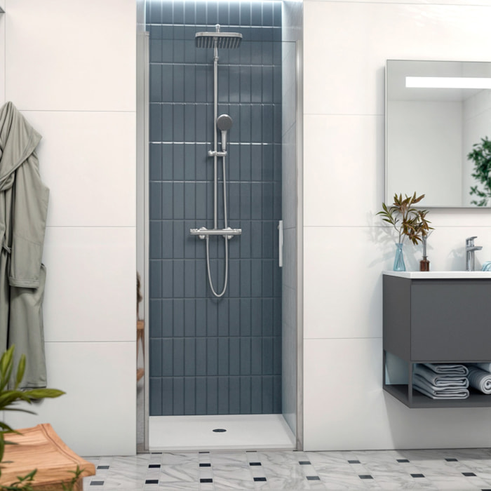 Fusion Porte de douche 80x195cm pivotante anticalcaire avec profilé chrome brillant (SATFUD80NIKA-SET)