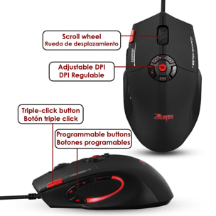 Mouse da gioco C-16, fino a 10.000 DPI, 1000 Hz, 12 pulsanti programmabili, peso regolabile. Illuminazione RGB.