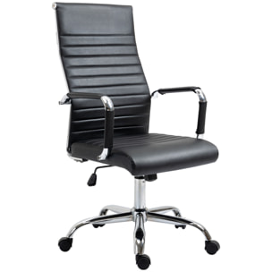 Vinsetto Fauteuil de bureau direction réglable pivotant 360° fonction bascule verrouillable piètement chromé accoudoirs tapissés revêtement synthétique noir