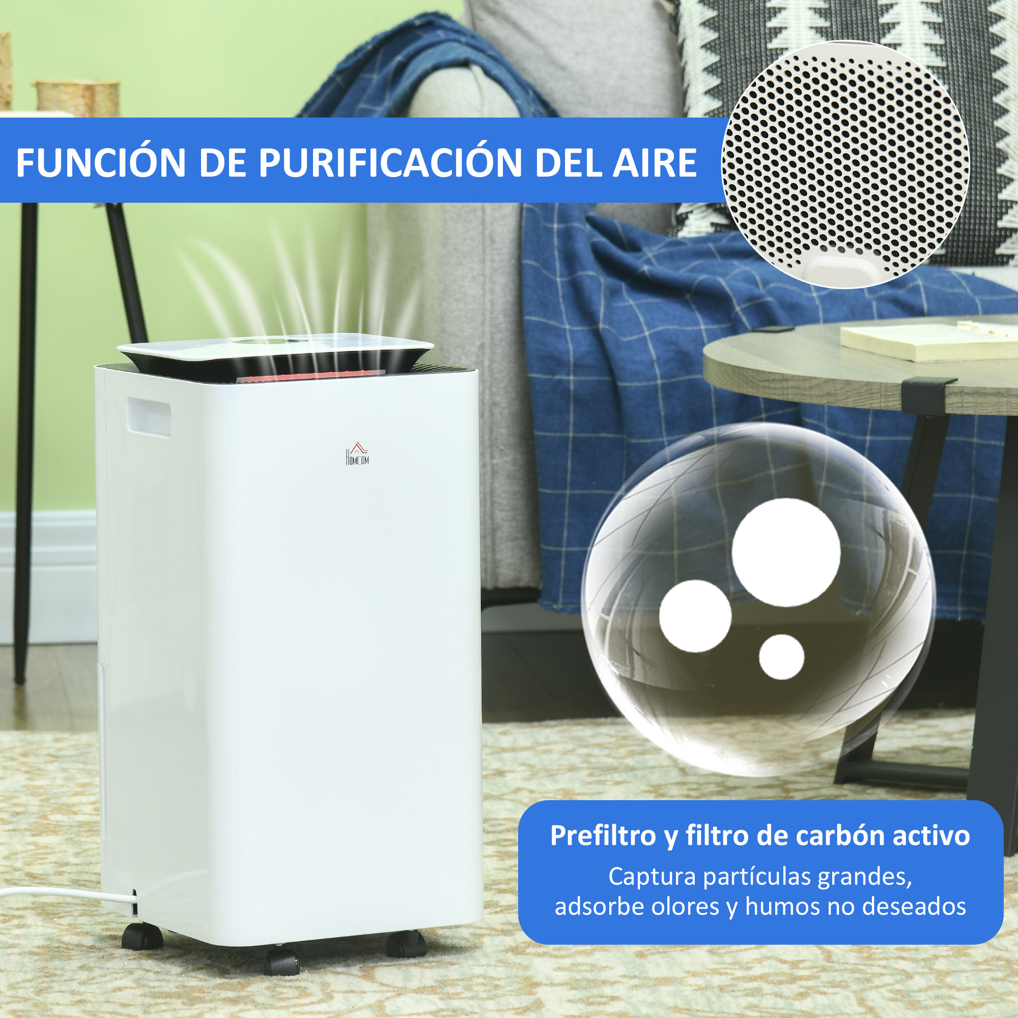 Deshumidificador Eléctrico 12L/día Depósito de Agua 2,5L Deshumidificador de Aire Silencioso con 5 Modos 2 Velocidades Pantalla LED Temporizador para Dormitorio Salón 25x25x50,5 cm Blanco