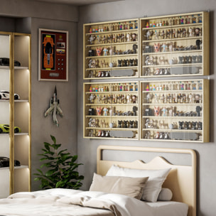 Vitrina Expositora Vitrina de Pared con Estantes Ajustables y 2 Puertas Correderas de Vidrio para Colecciones Perfumes Figuras de Decoración 80x9,5x60 cm Roble