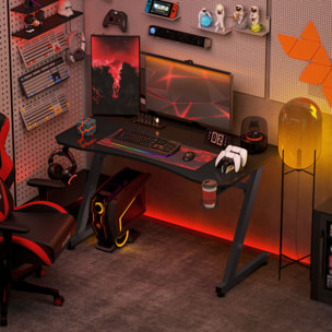 Bureau gaming plateau effet fibre de carbone dim. 120L x 65l cm bracket casque porte-gobelet passe-câble noir