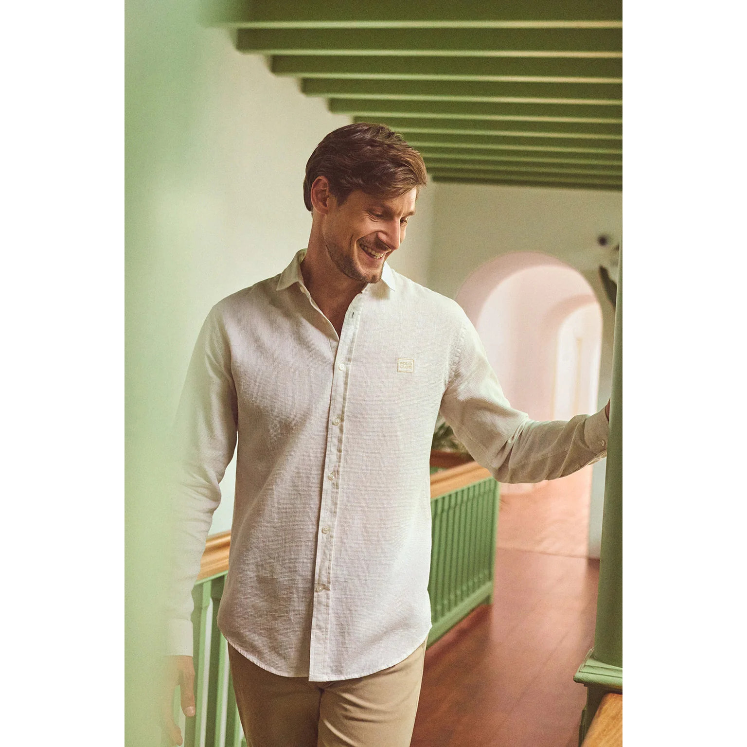 Camisa cotolino beige vigoré con bordado Polo Club