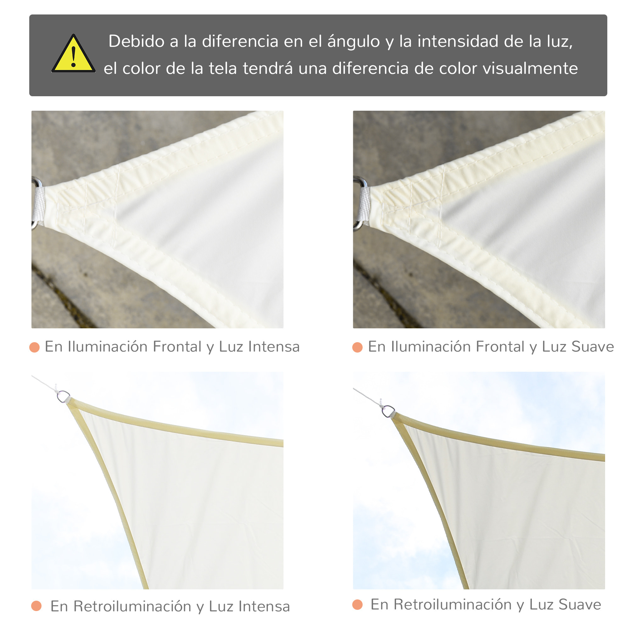 Toldo Vela Rectángulo Protección UV de Poliéster 3x4m Crema