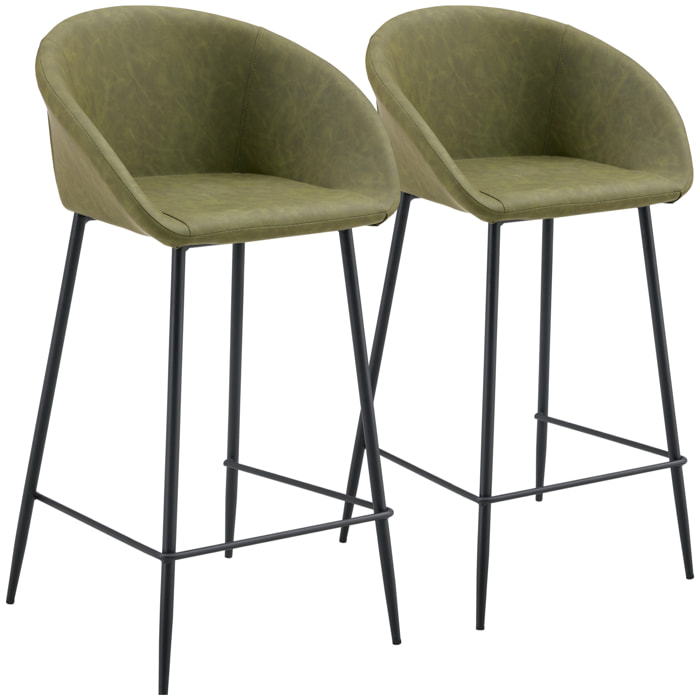 Lot de 2 tabourets de bar en simili vert ACHILLE