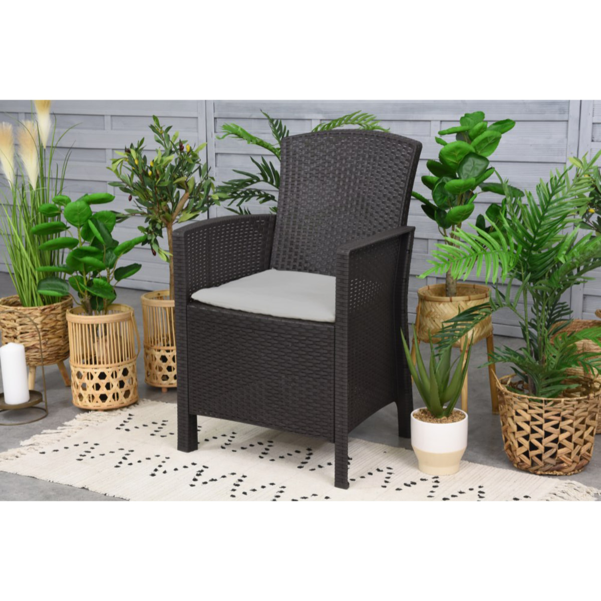 Set salotto da esterno Asiak, Salottino outdoor, Set da balcone o giardino, Composizione soggiorno per esterni, Made in Italy, Antracite